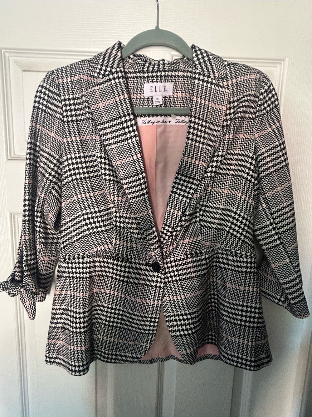 ELLE Black and Pink Plaid Blazer Jacket
